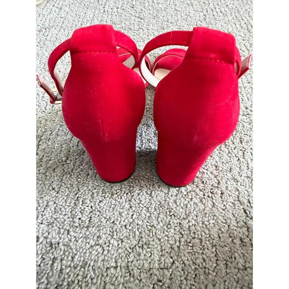 Red Chunky Block Heeled Open Toe Sandals - Picture 3 of 4